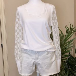 White Polka Dot Mesh Sleeve Top